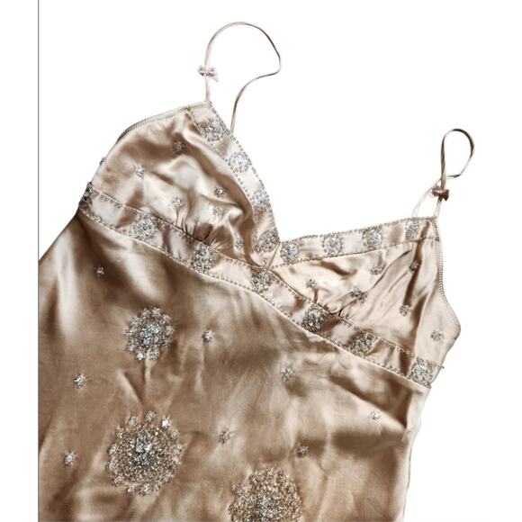 Vtg Victoria's Secret gold tan silk beaded sequin cami baby doll top Size XS - Picture 2 of 7